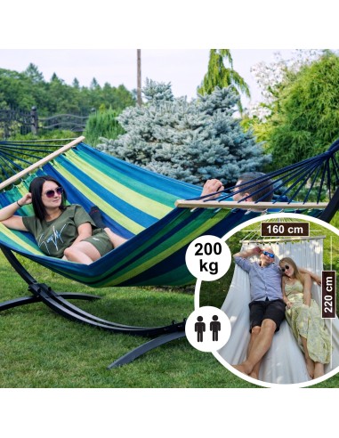 Acadia Hängematte mit Holzstangen 220x160 cm, Belastbarkeit bis 200 kg