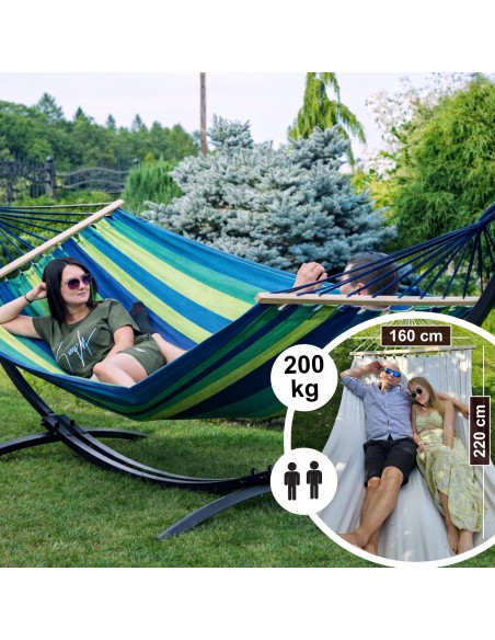 Acadia Hängematte mit Holzstangen 220x160 cm, Belastbarkeit bis 200 kg