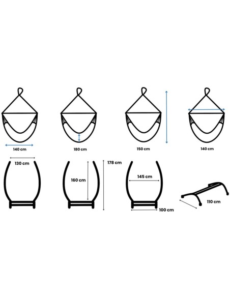 Pereira Hängesessel mit Gazela Gestell, Baumwolle Hängestuhl mit Gestell, Hängesitz aus Kolumbien