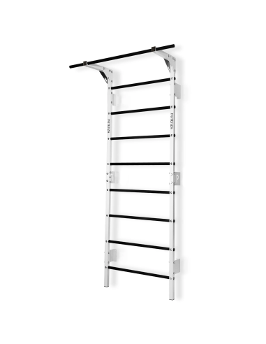 Sprossenwand mit Klimmzugstange aus Metall, Klettergerüst bis 250kg, Turnwand Weiß