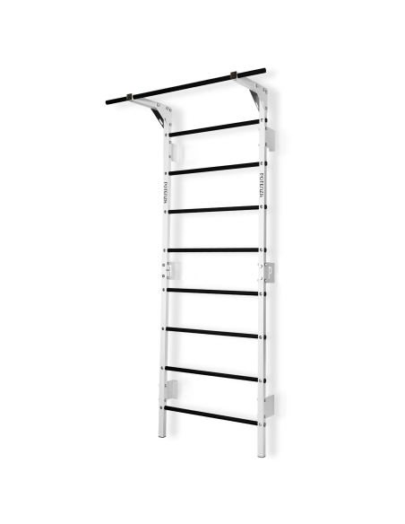 Sprossenwand mit Klimmzugstange aus Metall, Klettergerüst bis 250kg, Turnwand Weiß