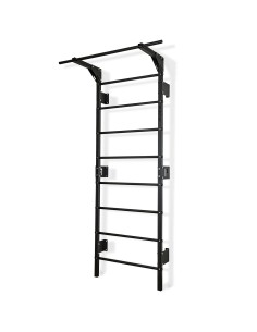 Sprossenwand mit Klimmzugstange aus Metall, Klettergerüst bis 250kg, Turnwand Schwarz