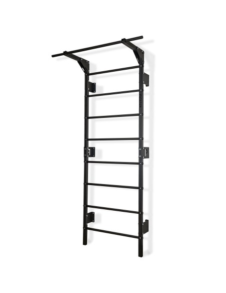 Sprossenwand mit Klimmzugstange aus Metall, Klettergerüst bis 250kg, Turnwand Schwarz