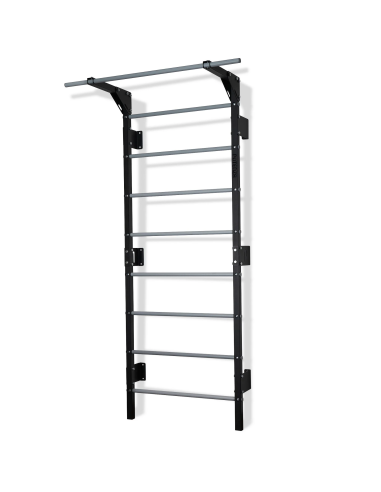 Sprossenwand mit Klimmzugstange aus Metall, Klettergerüst bis 250kg, Turnwand Schwarz