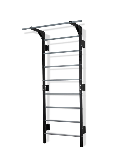 Sprossenwand mit Klimmzugstange aus Metall, Klettergerüst bis 250kg, Turnwand Schwarz