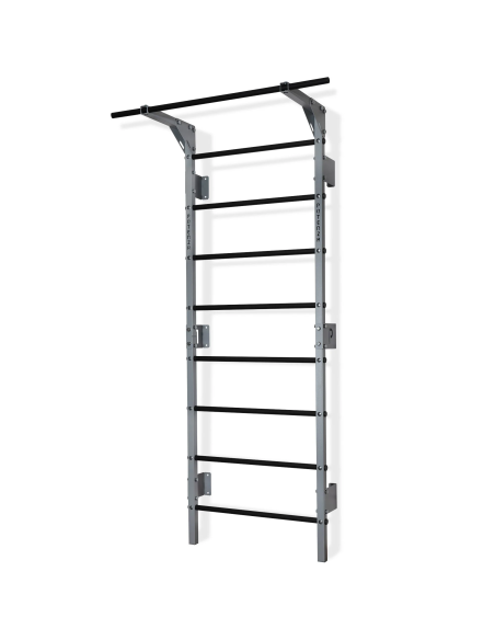 Sprossenwand mit Klimmzugstange aus Metall, Klettergerüst bis 250kg, Turnwand Grau