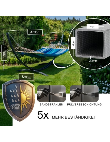 Santia Stabhängematte mit Gestell, Hängematte 220x160cm, Hängemattegestell aus Aluminium oder Stahl