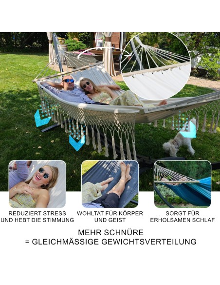 Santia Stabhängematte mit Gestell, Hängematte 220x160cm, Hängemattegestell aus Aluminium oder Stahl