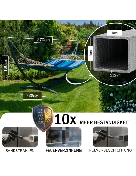 Santia Stabhängematte mit Gestell, Hängematte 220x160cm, Hängemattegestell aus Aluminium oder Stahl