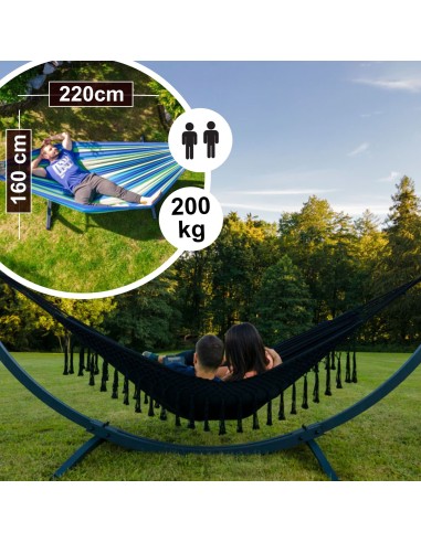 Santia Double Boho Makramee Fransen Hängematte 220x160 cm, Belastbarkeit bis 200 kg