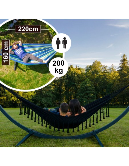 Santia Double Boho Makramee Fransen Hängematte 220x160 cm, Belastbarkeit bis 200 kg