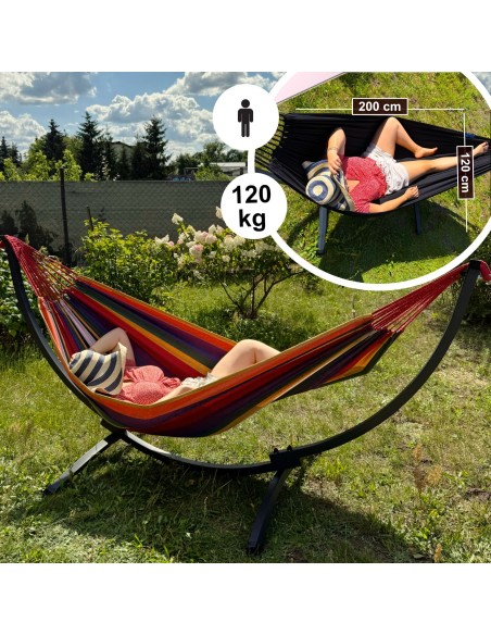 Hängematte mit Gestell I Stabiler Rahmen 200kg - 250cm Balkon I Hängematte 200x120cm I Indoor Outdoor Garten Pool Terrasse Stahl