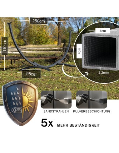 Hängematte mit Gestell I Stabiler Rahmen 200kg - 250cm Balkon I Hängematte 200x120cm I Indoor Outdoor Garten Pool Terrasse Stahl