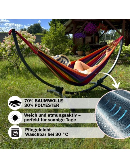 Hängematte mit Gestell I Stabiler Rahmen 200kg - 250cm Balkon I Hängematte 200x120cm I Indoor Outdoor Garten Pool Terrasse Stahl
