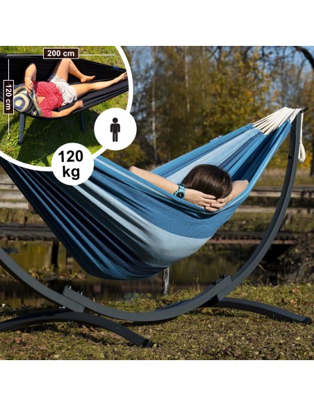 Hängematte mit Gestell I Stabiler Rahmen 200kg - 250cm Balkon I Hängematte 200x120cm I Indoor Outdoor Garten Pool Terrasse Stahl