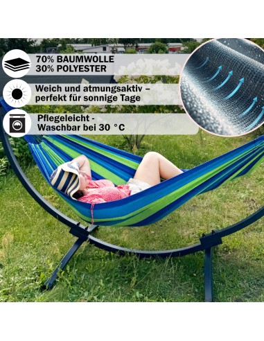 Hängematte mit Gestell I Stabiler Rahmen 200kg - 250cm Balkon I Hängematte 200x120cm I Indoor Outdoor Garten Pool Terrasse Stahl