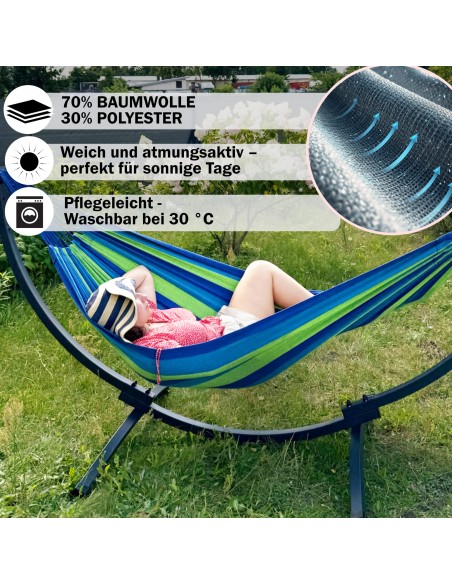 Hängematte mit Gestell I Stabiler Rahmen 200kg - 250cm Balkon I Hängematte 200x120cm I Indoor Outdoor Garten Pool Terrasse Stahl