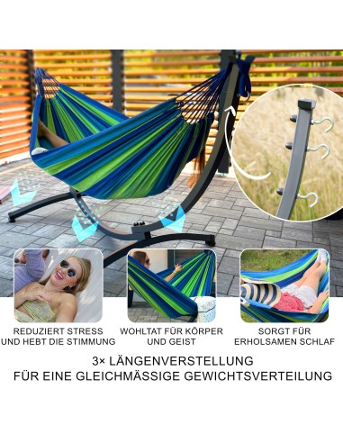 Hängematte mit Gestell I Stabiler Rahmen 200kg - 250cm Balkon I Hängematte 200x120cm I Indoor Outdoor Garten Pool Terrasse Stahl