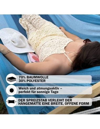 Hängematte mit Gestell I Stabiler Rahmen 200kg - 250cm Balkon I Stabhängematte 200x120cm I Indoor Outdoor