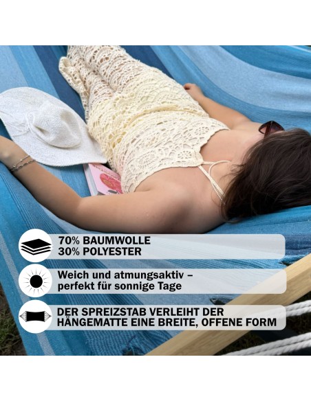 Hängematte mit Gestell I Stabiler Rahmen 200kg - 250cm Balkon I Stabhängematte 200x120cm I Indoor Outdoor