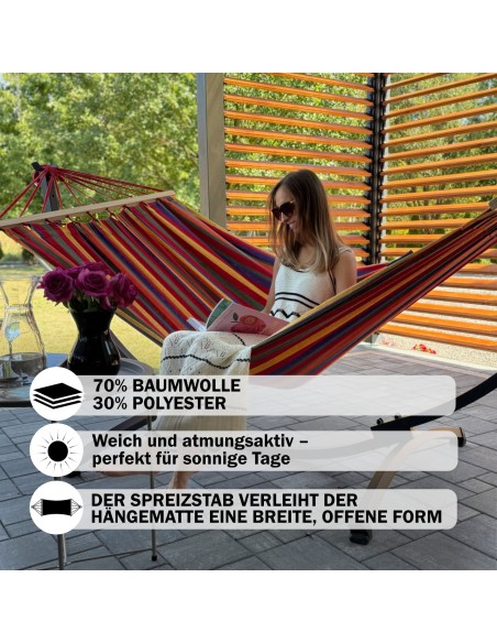 Hängematte mit Gestell I Stabiler Rahmen 200kg - 250cm Balkon I Stabhängematte 200x120cm I Indoor Outdoor