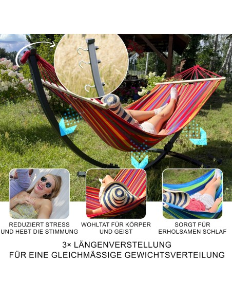 Hängematte mit Gestell I Stabiler Rahmen 200kg - 250cm Balkon I Stabhängematte 200x120cm I Indoor Outdoor