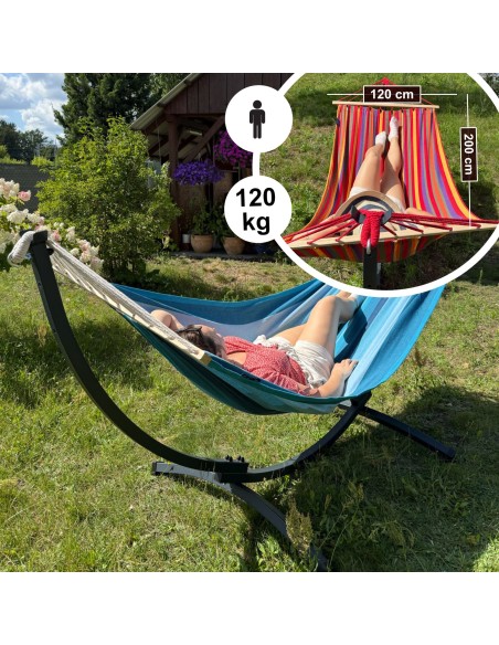 Hängematte mit Gestell I Stabiler Rahmen 200kg - 250cm Balkon I Stabhängematte 200x120cm I Indoor Outdoor