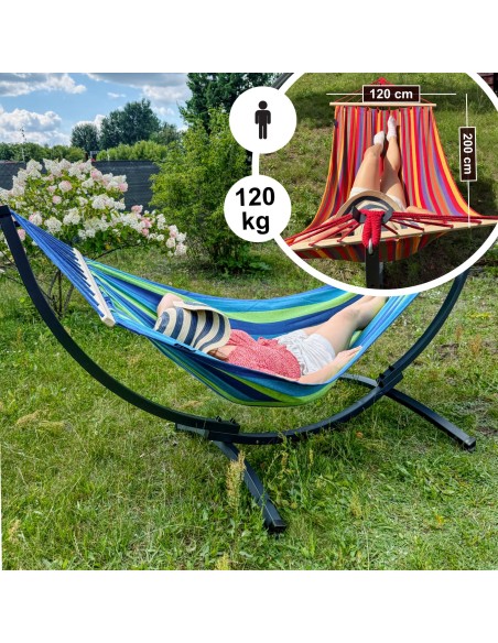 Hängematte mit Gestell I Stabiler Rahmen 200kg - 250cm Balkon I Stabhängematte 200x120cm I Indoor Outdoor