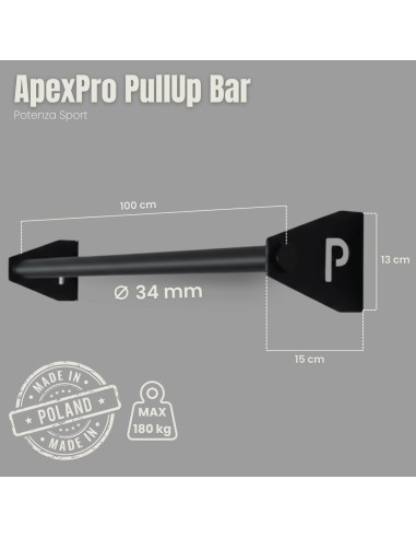 Klimmzugstange Wand - Platzsparende Pull Up Bar aus Stahl über Türrahmen bis 180kg, 101cm, fi34