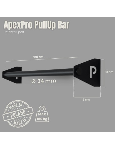 Klimmzugstange Wand - Platzsparende Pull Up Bar aus Stahl über Türrahmen bis 180kg, 101cm, fi34