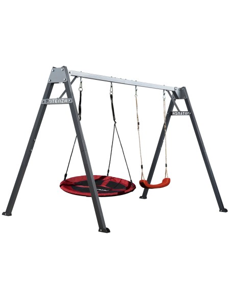 Doppelschaukel für Kinder mit Nestschaukel und Schaukel-Sitz 250x200cm Feuerveriznktes Schaukelgestell Grau-Graphit