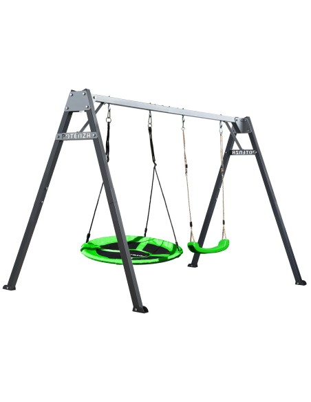 Doppelschaukel für Kinder mit Nestschaukel und Schaukel-Sitz 250x200cm Feuerveriznktes Schaukelgestell Grau-Graphit