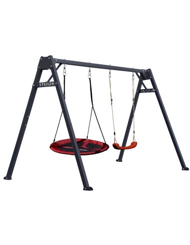 Doppelschaukel für Kinder mit Nestschaukel und Schaukel-Sitz 250x200cm Feuerveriznktes Schaukelgestell Grphit