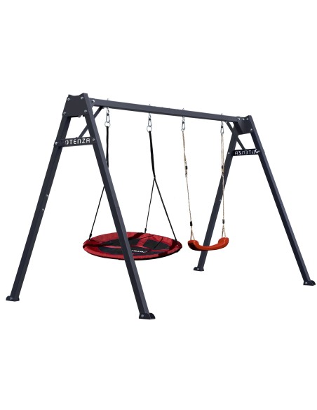 Doppelschaukel für Kinder mit Nestschaukel und Schaukel-Sitz 250x200cm Feuerveriznktes Schaukelgestell Grphit