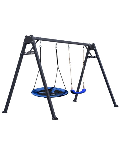 Doppelschaukel für Kinder mit Nestschaukel und Schaukel-Sitz 250x200cm Feuerveriznktes Schaukelgestell Grphit