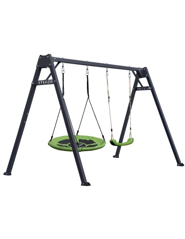 Doppelschaukel für Kinder mit Nestschaukel und Schaukel-Sitz 250x200cm Feuerveriznktes Schaukelgestell Grphit