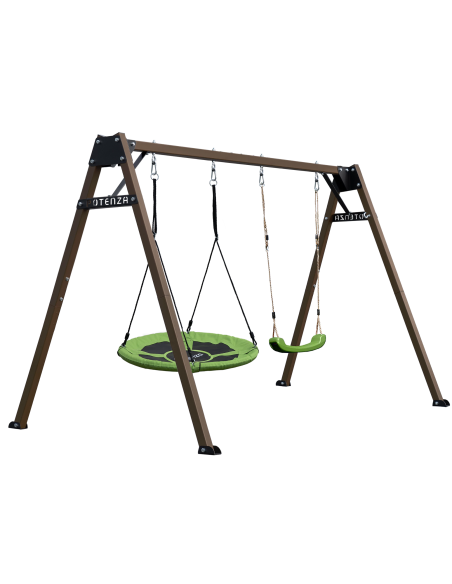 Doppelschaukel für Kinder mit Nestschaukel und Schaukel-Sitz 250x200cm Feuerveriznktes Schaukelgestell Braun