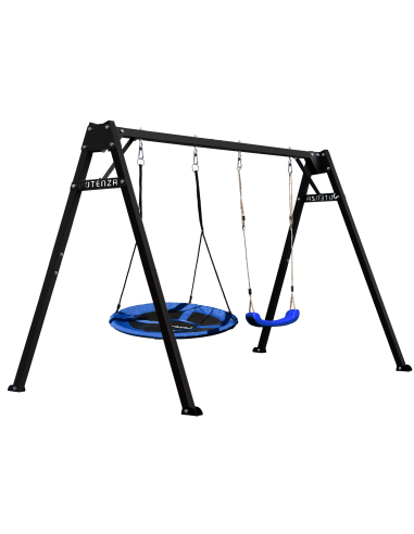 Doppelschaukel für Kinder mit Nestschaukel und Schaukel-Sitz 250x200cm Feuerveriznktes Schaukelgestell Schwarz