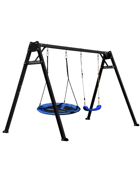 Doppelschaukel für Kinder mit Nestschaukel und Schaukel-Sitz 250x200cm Feuerveriznktes Schaukelgestell Schwarz