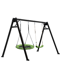 Doppelschaukel für Kinder mit Nestschaukel und Schaukel-Sitz 250x200cm Feuerveriznktes Schaukelgestell Schwarz