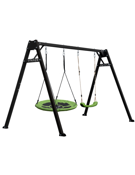 Doppelschaukel für Kinder mit Nestschaukel und Schaukel-Sitz 250x200cm Feuerveriznktes Schaukelgestell Schwarz