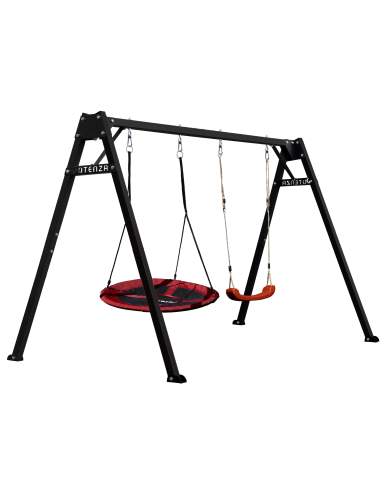 Doppelschaukel für Kinder mit Nestschaukel und Schaukel-Sitz 250x200cm Feuerveriznktes Schaukelgestell Schwarz