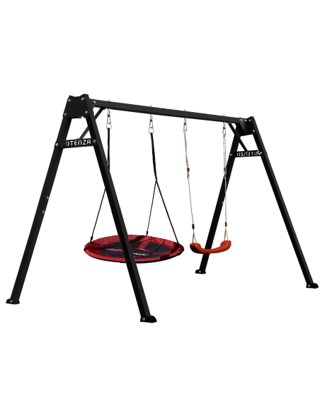 Doppelschaukel für Kinder mit Nestschaukel und Schaukel-Sitz 250x200cm Feuerveriznktes Schaukelgestell Schwarz