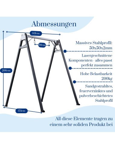 Einzelschaukel 206x159cm Kinderschaukel mit Schaukel-Sitz Feuerveriznktes Schaukelgestell