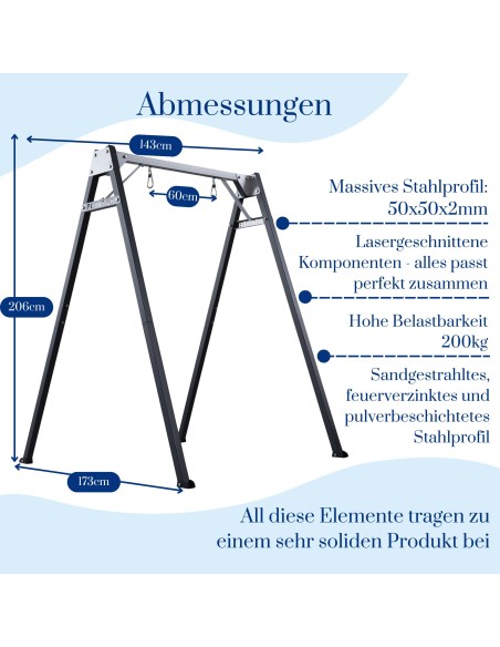 Einzelschaukel 206x159cm Kinderschaukel mit Schaukel-Sitz Feuerveriznktes Schaukelgestell