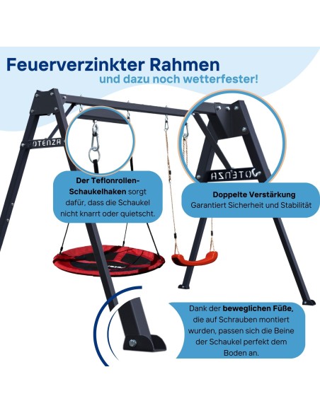 Doppelschaukel für Kinder mit Nestschaukel und Schaukel-Sitz 250x200cm Feuerveriznktes Schaukelgestell Grphit