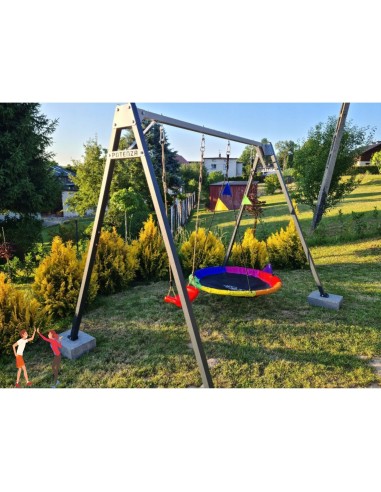 Doppelschaukel für Kinder mit Nestschaukel und Schaukel-Sitz 250x200cm Feuerveriznktes Schaukelgestell Grphit