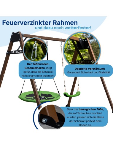 Doppelschaukel für Kinder 250x200cm Feuerveriznktes Schaukelgestell Braun