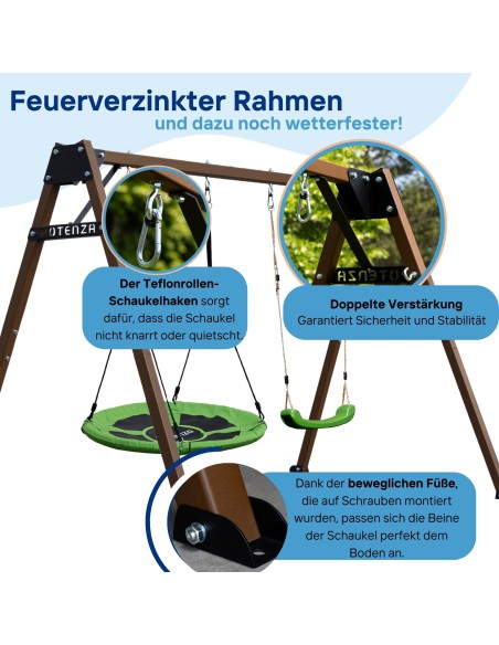 Doppelschaukel für Kinder 250x200cm Feuerveriznktes Schaukelgestell Braun
