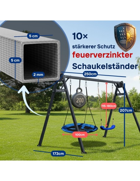 Doppelschaukel für Kinder 250x200cm Feuerveriznktes Schaukelgestell Graphit